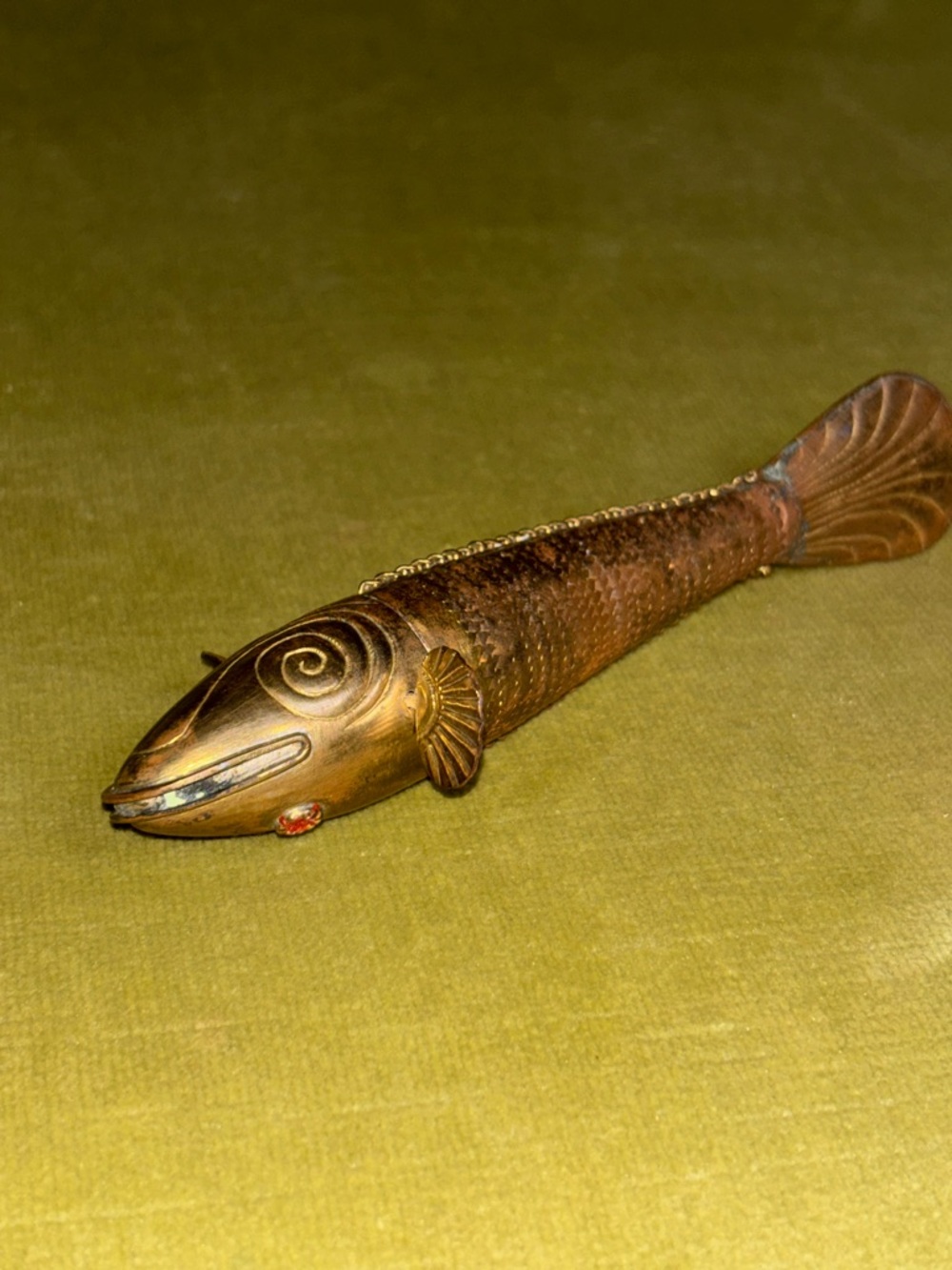 Vintage Median Style Articulated Fish Figure Brass